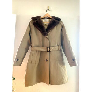 Vintage L.L. Bean Down Mainer Full Length Winter Coat W Size 12 Trench Belt WARM
